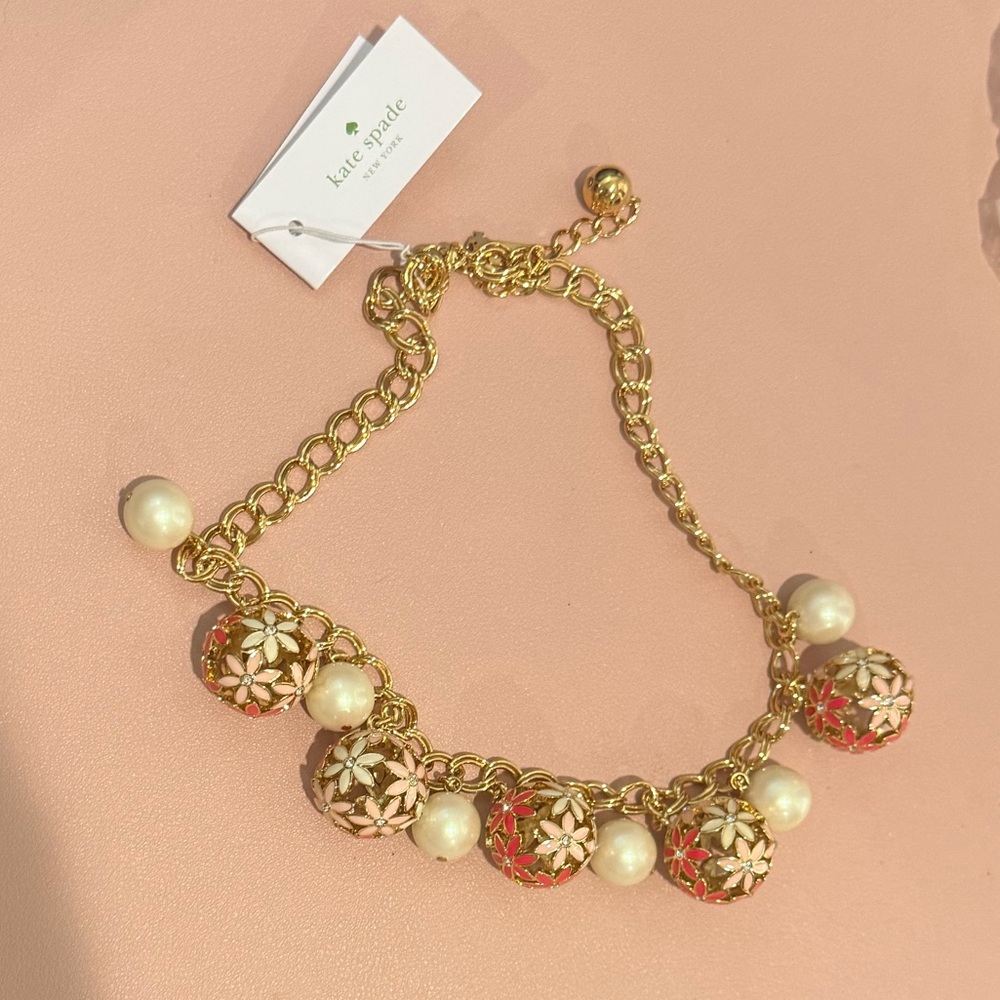 Kate Spade Gold Wallflower Necklace with Pearl Accents